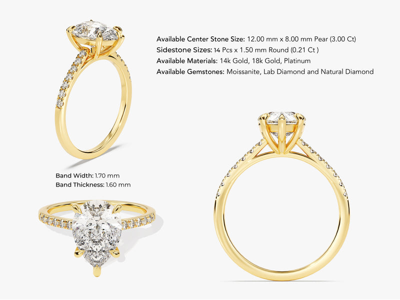Marquise Twisted Moissanite Engagement Ring with Pave Set Side Stones (3.00 CT)