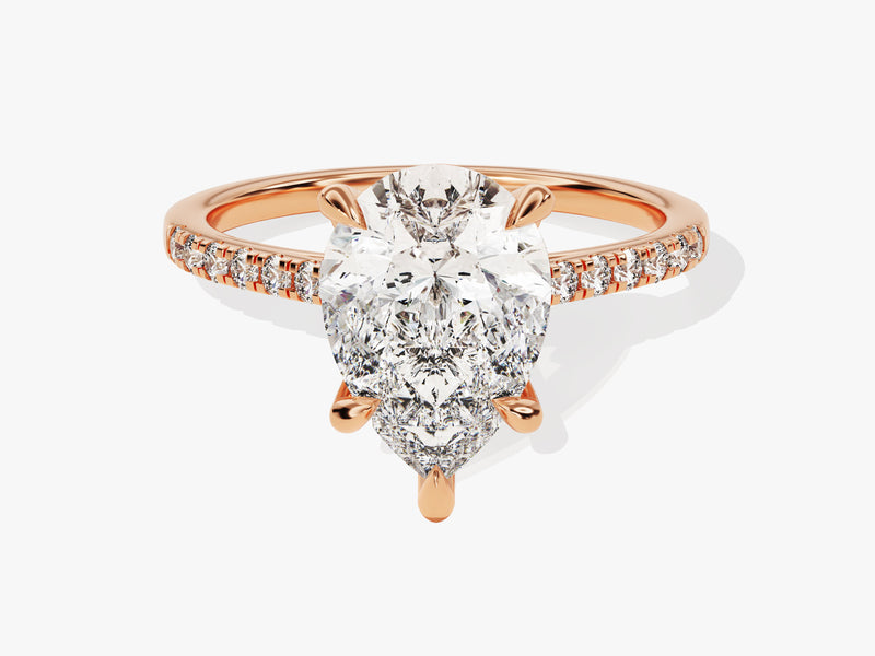 Pear Cut Moissanite Engagement Ring with Pave Set Side Stones (3.00 CT)