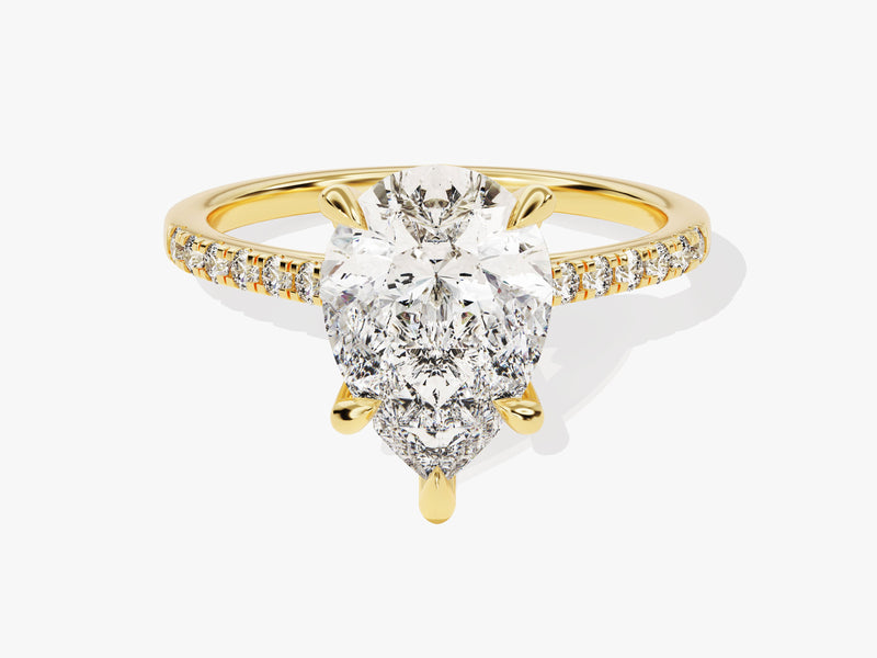 Gold pear-cut diamond engagement ring with pave band