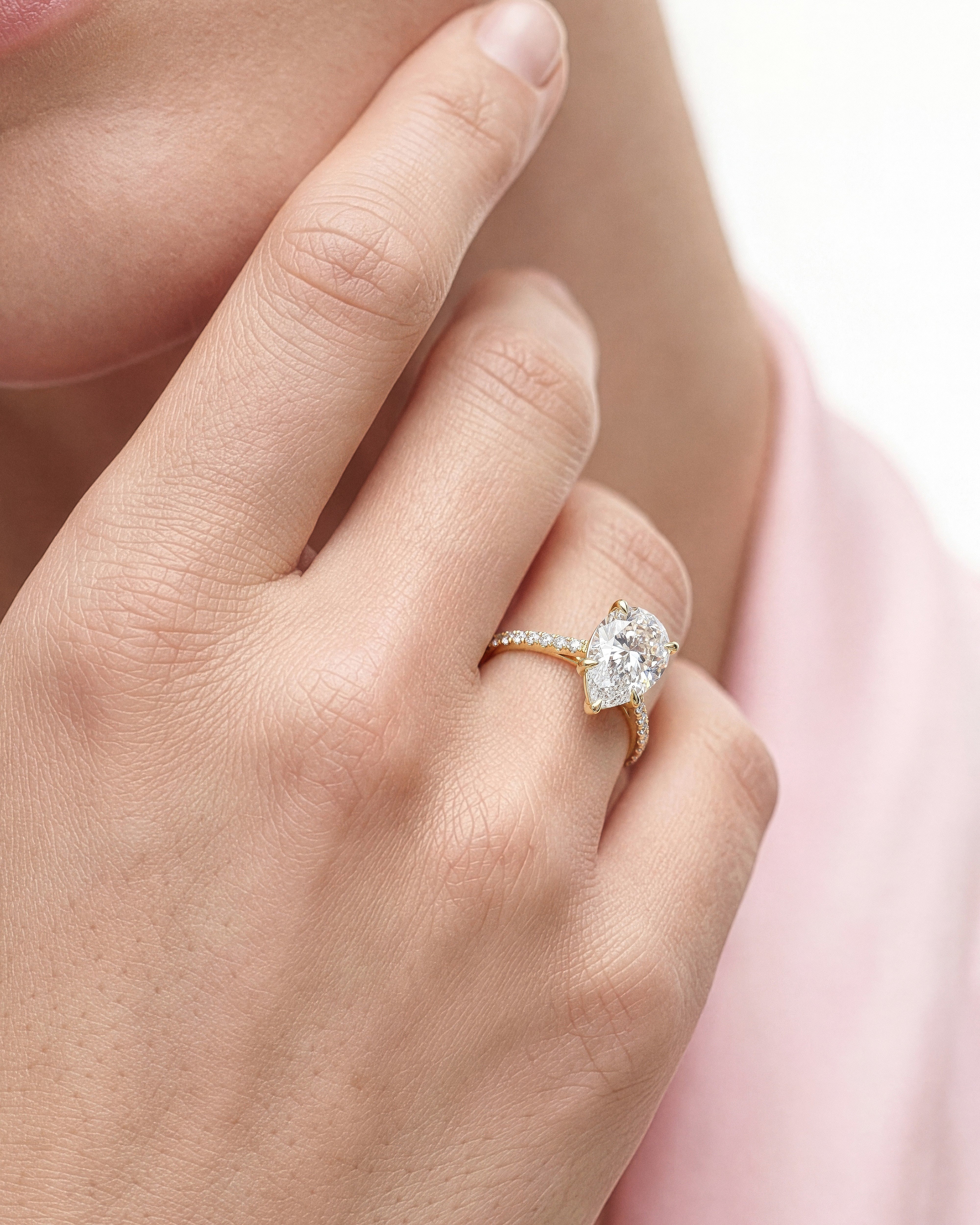 Pear Cut Moissanite Engagement Ring with Pave Set Side Stones (3.00 CT)