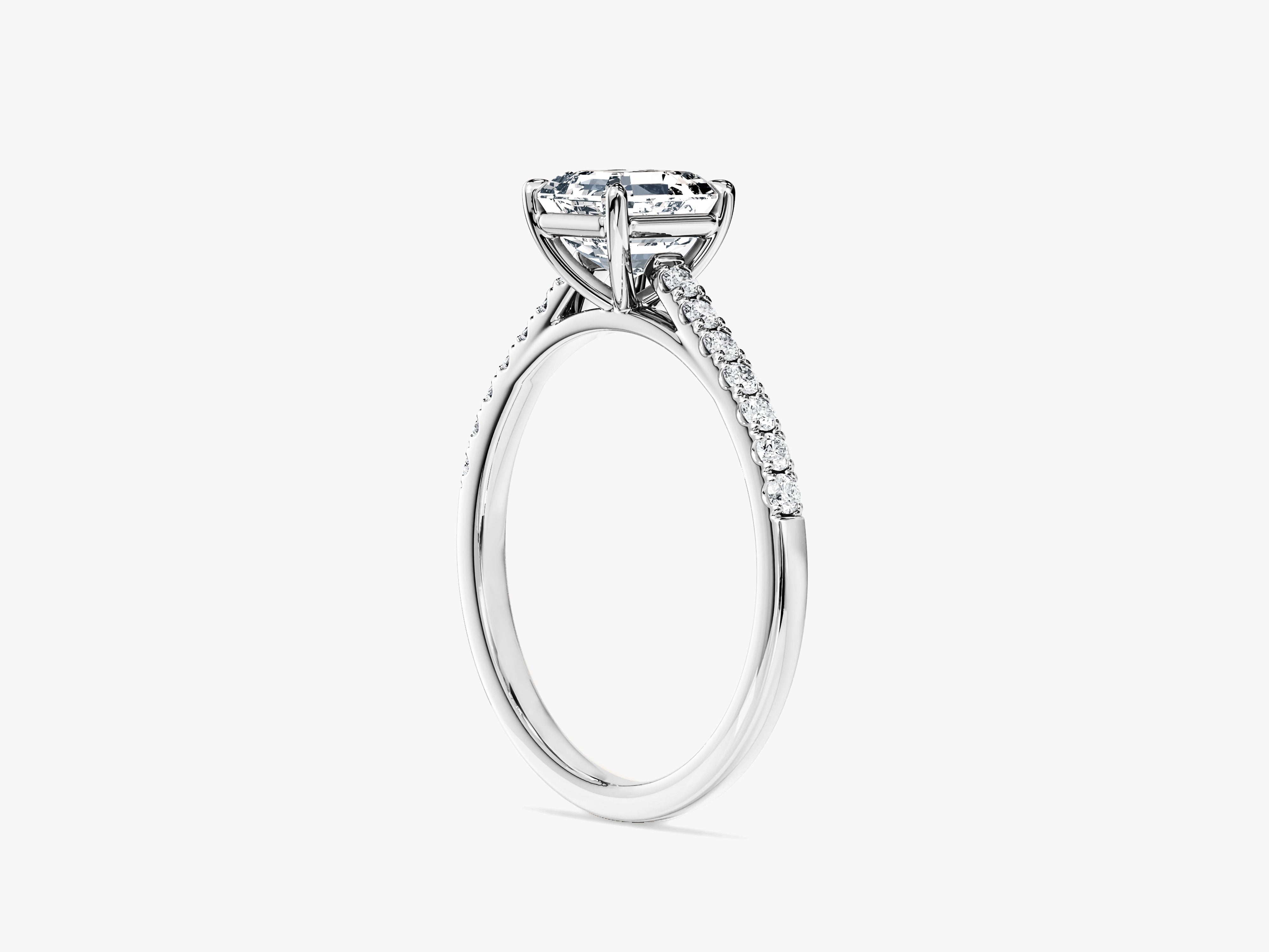 Asscher Cut Lab Grown Diamond Engagement Ring with Pave Set Side Stones (1.00 CT)