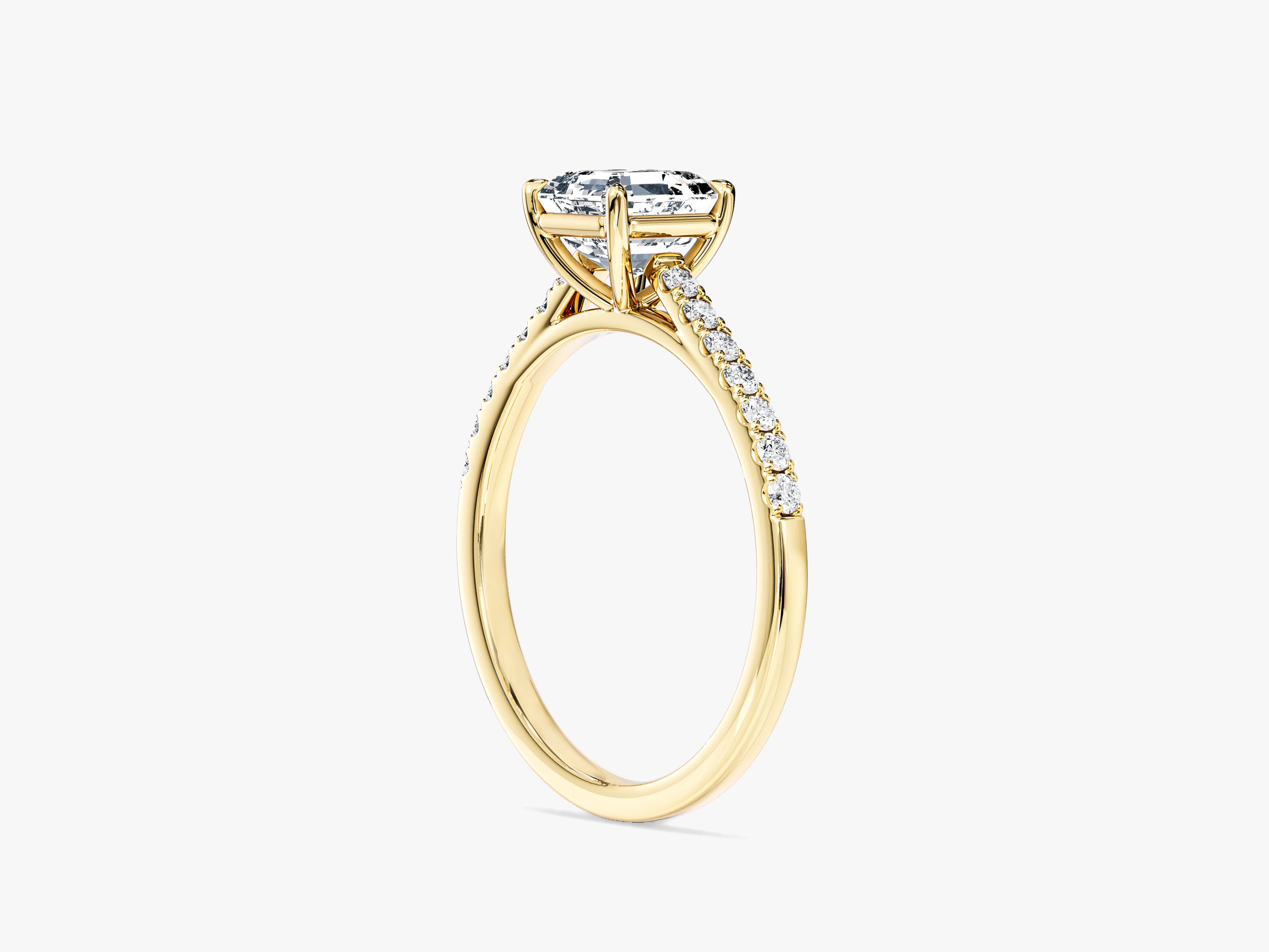 Asscher Cut Lab Grown Diamond Engagement Ring with Pave Set Side Stones (1.00 CT)