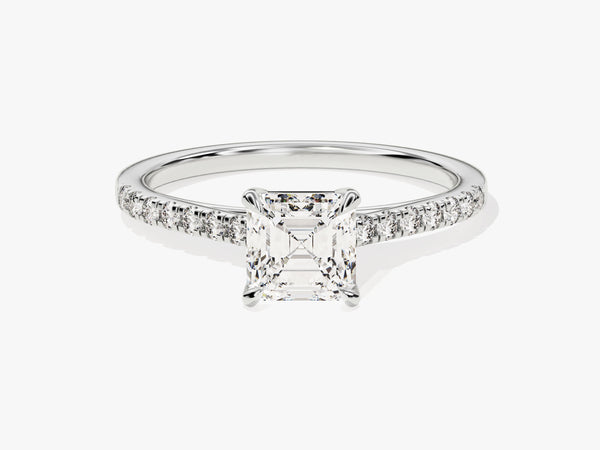 Asscher Cut Moissanite Engagement Ring with Pave Set Side Stones (1.00 CT)