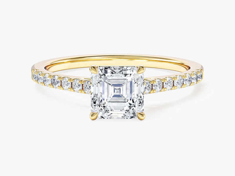 Asscher Cut Moissanite Engagement Ring with Pave Set Side Stones (1.00 CT)