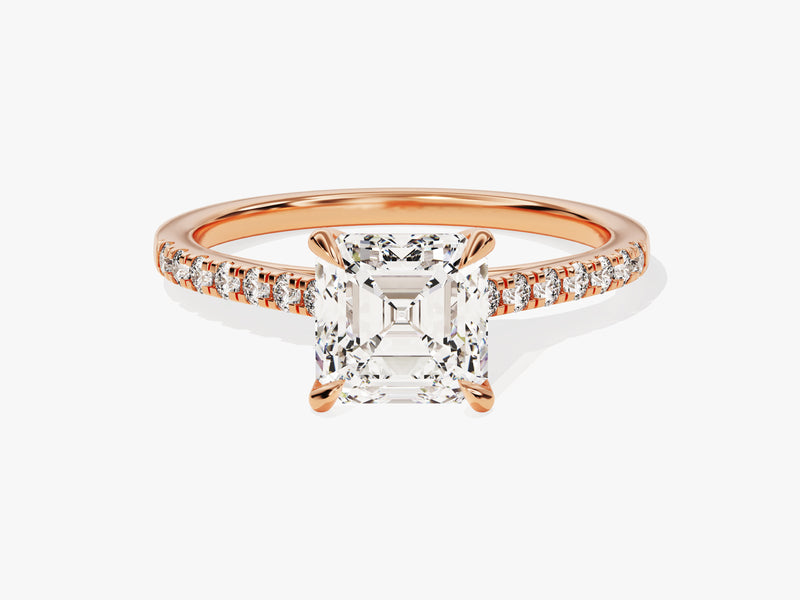Asscher Cut Moissanite Engagement Ring with Pave Set Side Stones (1.50 CT)