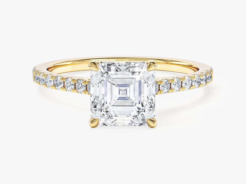 Asscher Cut Moissanite Engagement Ring with Pave Set Side Stones (1.50 CT)
