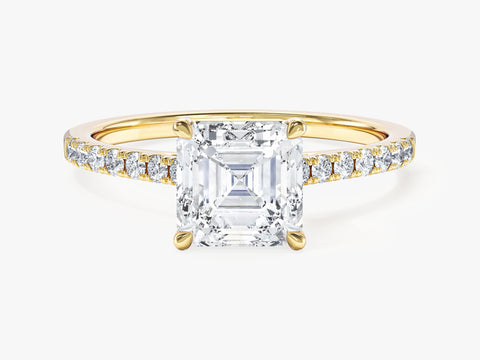 Asscher Cut Moissanite Engagement Ring with Pave Set Side Stones (1.50 CT)