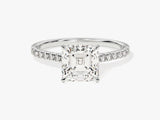 Asscher Cut Moissanite Engagement Ring with Pave Set Side Stones (2.00 CT)
