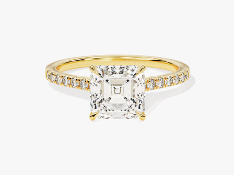 Asscher Cut Moissanite Engagement Ring with Pave Set Side Stones (2.00 CT)