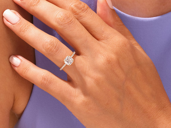 Asscher Cut Moissanite Engagement Ring with Pave Set Side Stones (3.00 CT)
