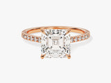 Asscher Cut Moissanite Engagement Ring with Pave Set Side Stones (3.00 CT)