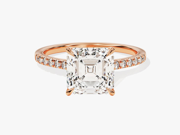 Asscher Cut Moissanite Engagement Ring with Pave Set Side Stones (3.00 CT)