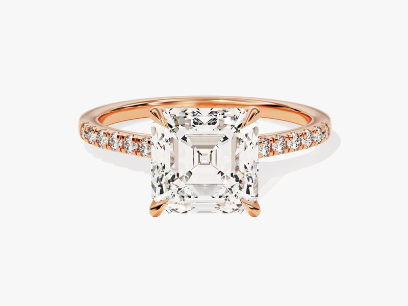 Asscher Cut Moissanite Engagement Ring with Pave Set Side Stones (3.00 CT)