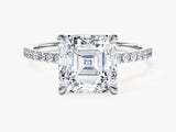 Asscher Cut Lab Grown Diamond Engagement Ring with Pave Set Side Stones (3.00 CT)