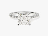 Emerald cut diamond engagement ring with pave band