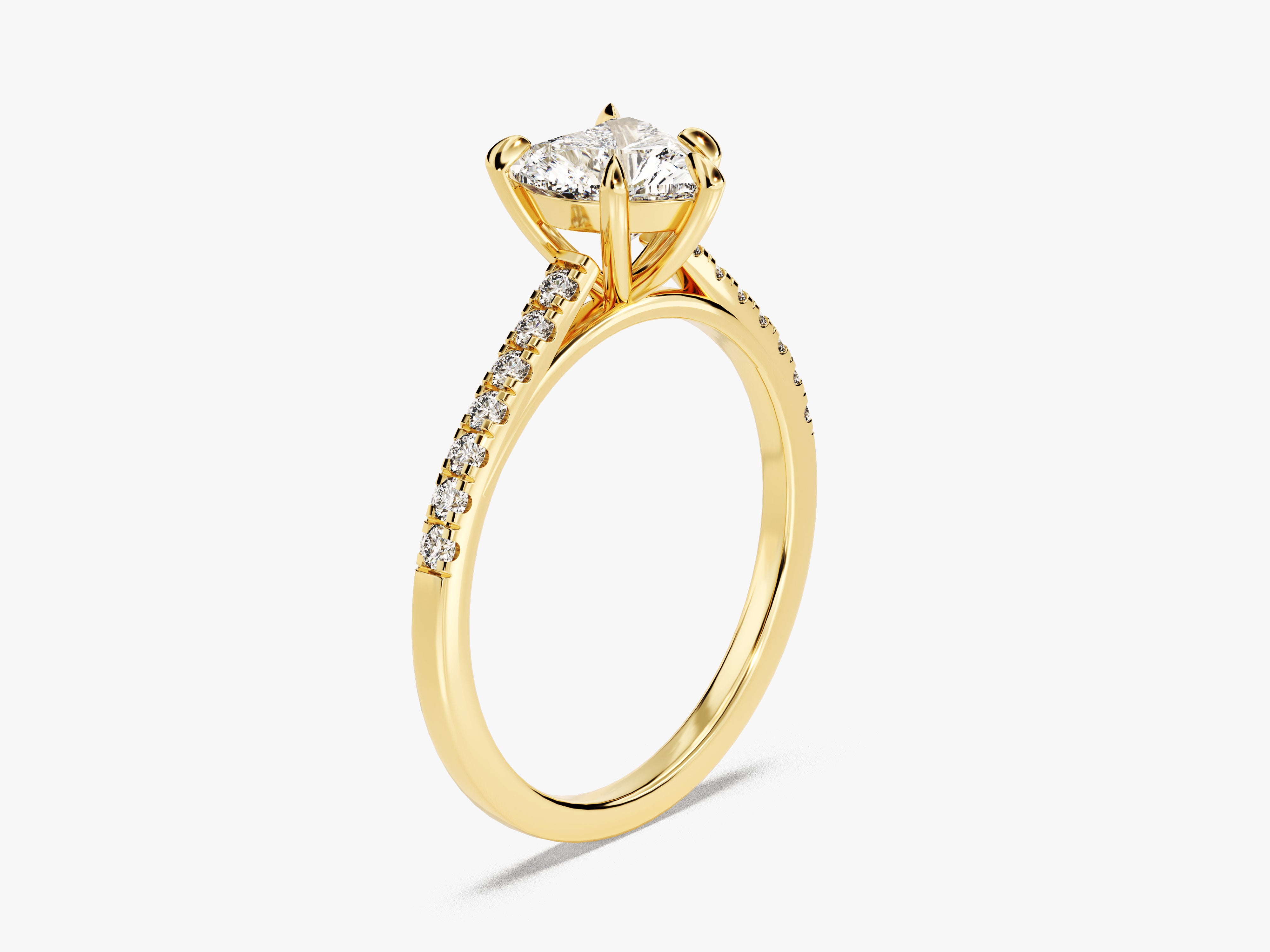 Gold diamond engagement ring with pavé band