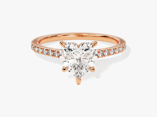 Rose gold heart diamond engagement ring with pave band