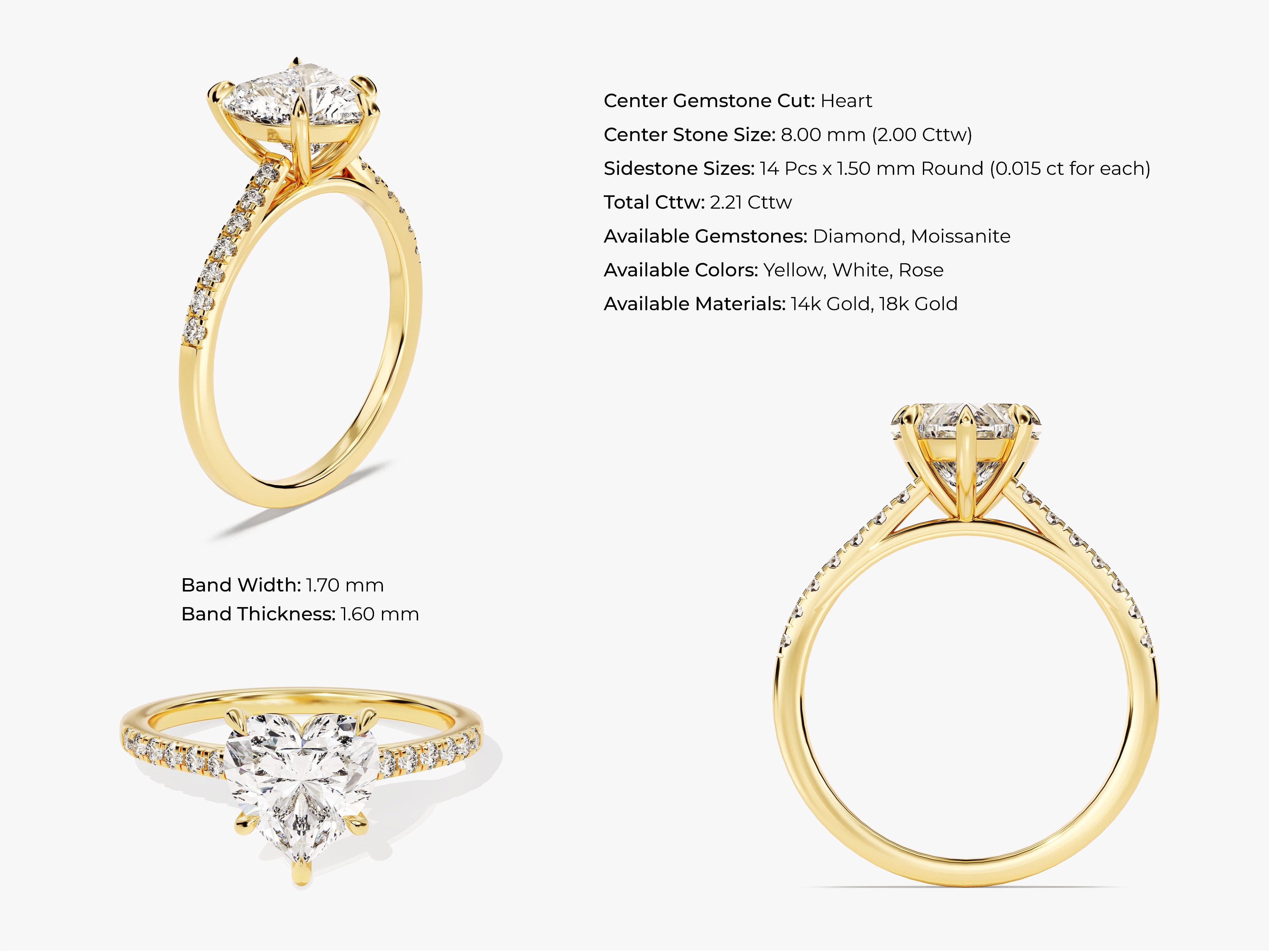 Heart Cut Diamond Engagement Ring with Pave Set Side Stones (2.00 CT)