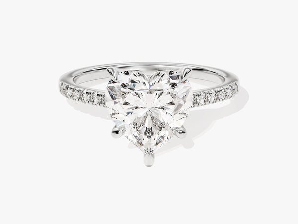 Heart-shaped diamond engagement ring with pave band