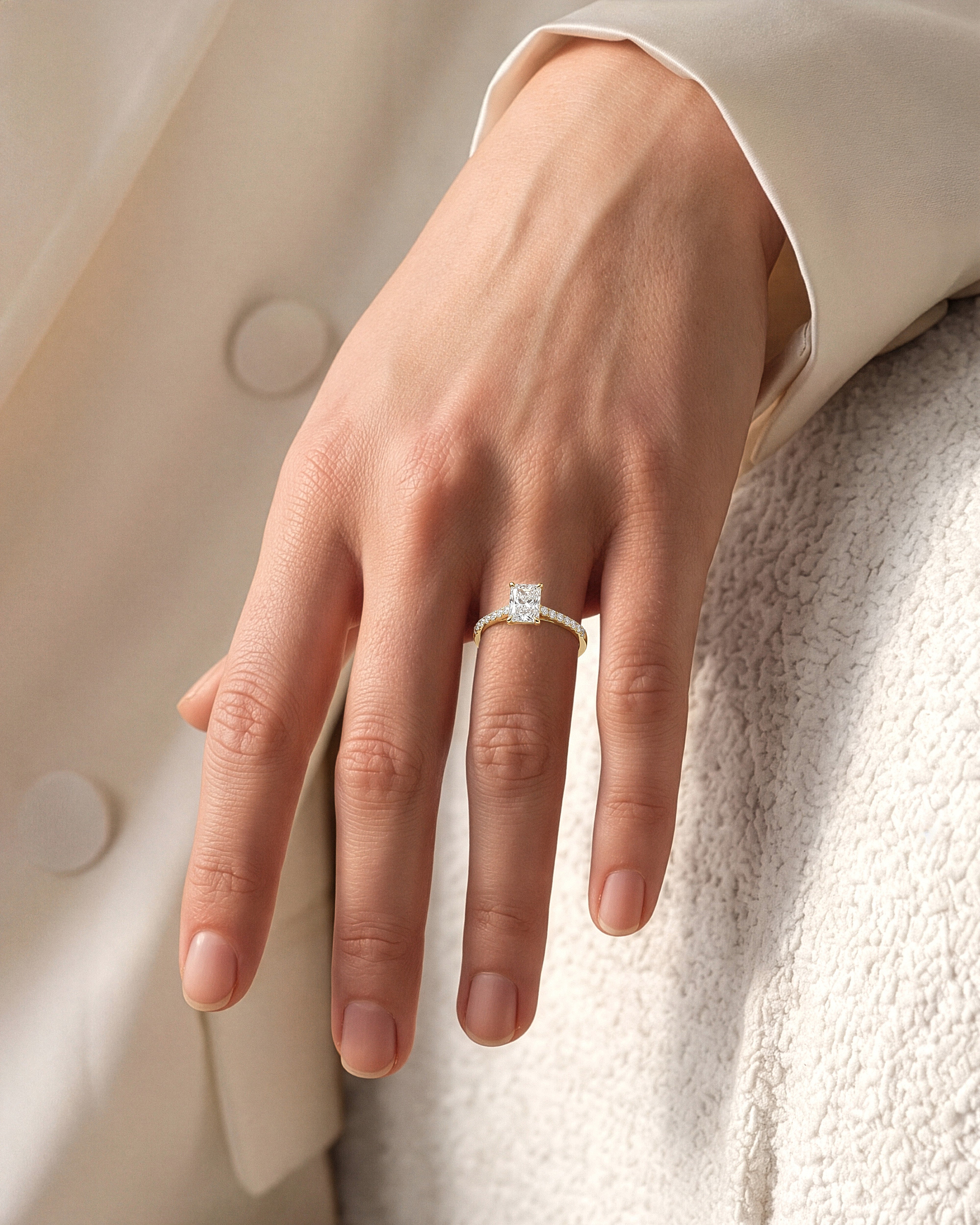 Radiant Cut Lab Grown Diamond Engagement Ring with Pave Set Side Stones (1.00 CT)