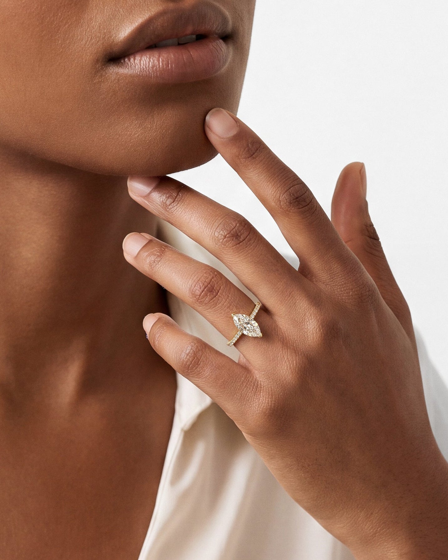 Marquise Cut Lab Grown Diamond Engagement Ring with Pave Set Side Stones (2.00 CT)