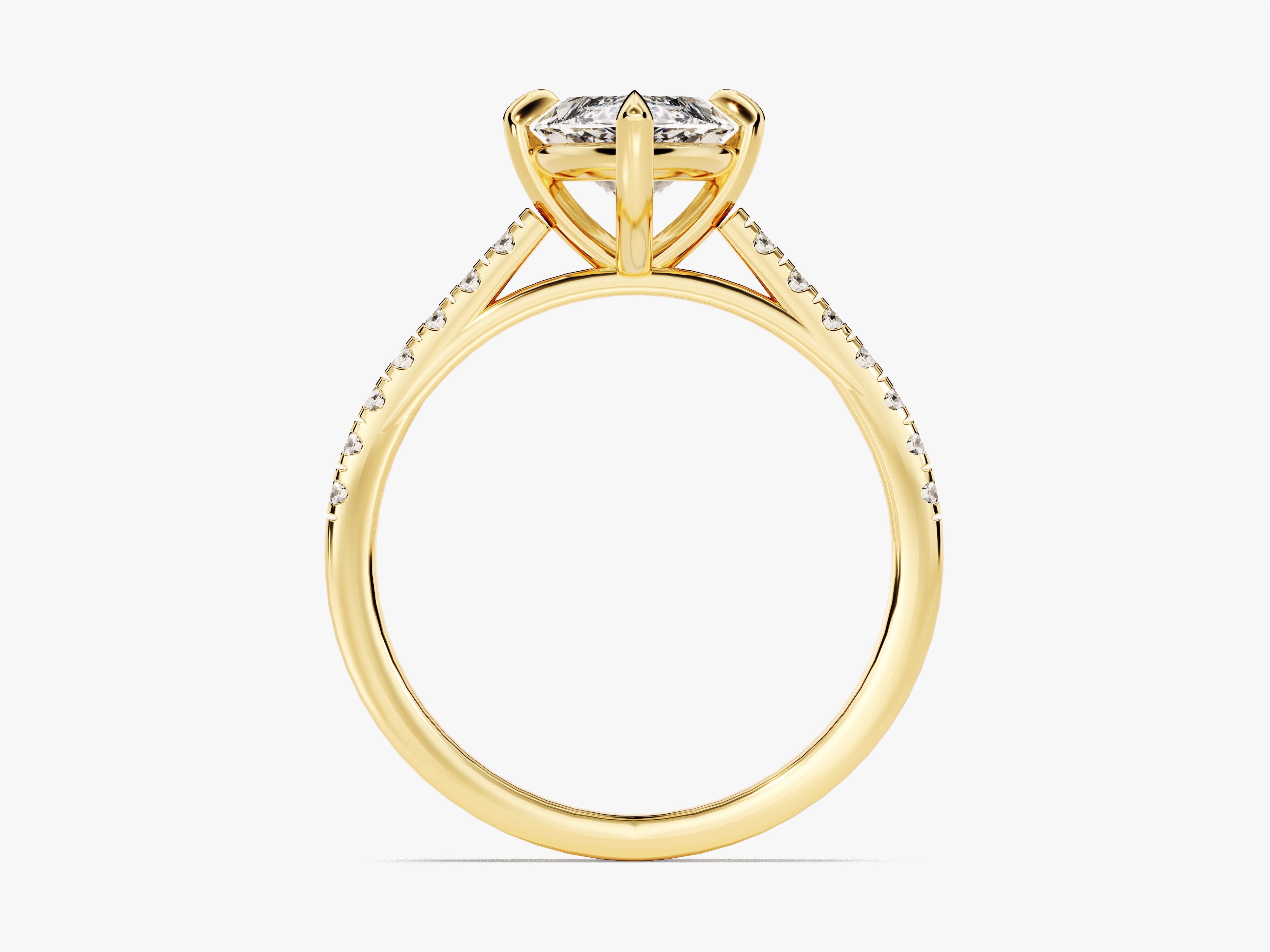 Gold diamond engagement ring with pavé band