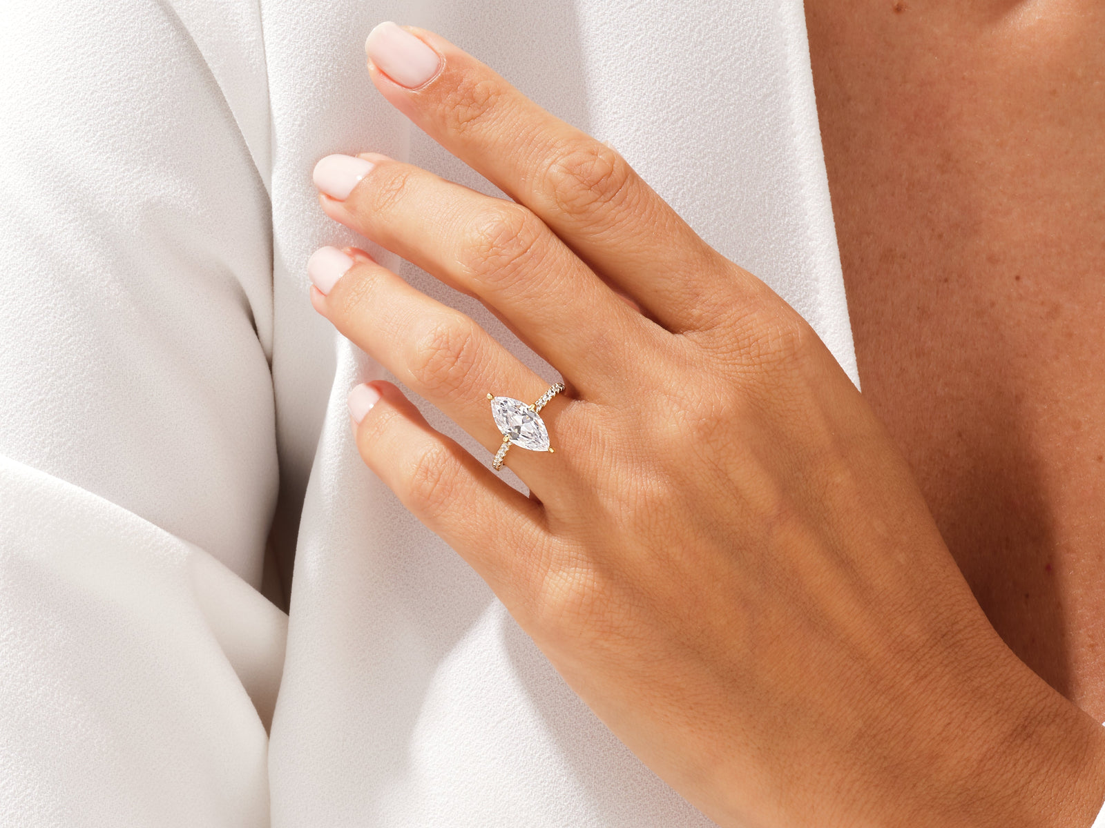 Marquise Cut Diamond Engagement Ring with Pave Set Side Stones CT)