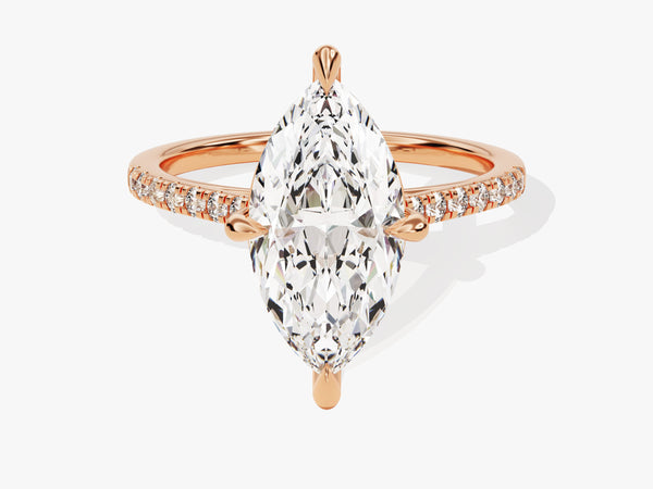 Marquise diamond engagement ring with rose gold band