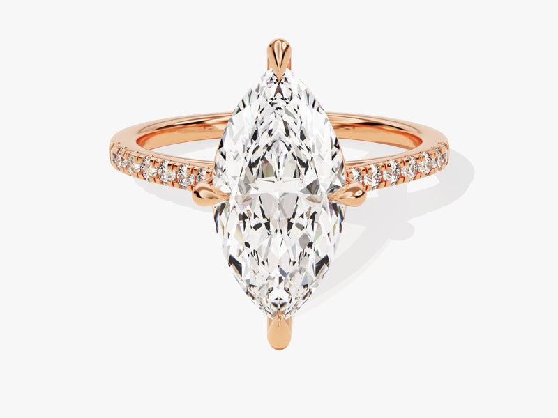 Marquise diamond engagement ring with rose gold band