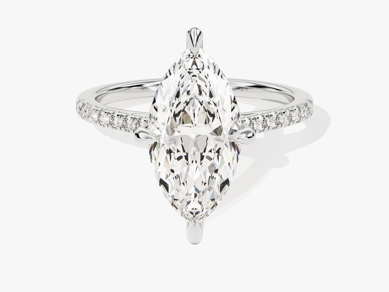 Marquise diamond engagement ring with pave band