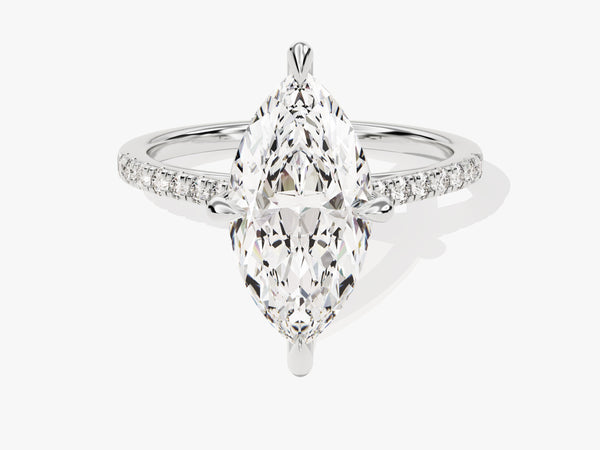 Marquise diamond engagement ring with pave band