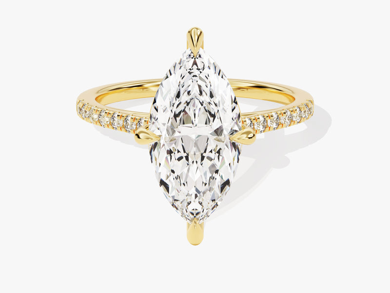 Marquise diamond engagement ring with pave band