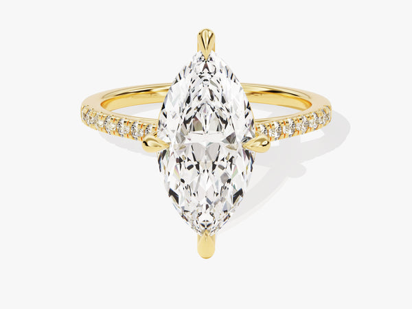 Marquise diamond engagement ring with pave band