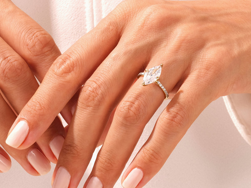 Marquise Cut Moissanite Engagement Ring with Pave Set Side Stones (3.00 CT)