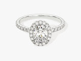 Oval Halo Moissanite Engagement Ring with Pave Set Side Stones (1.00 CT)