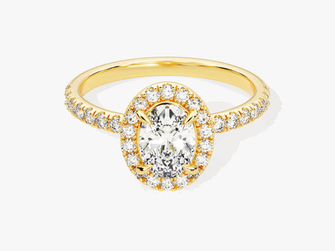 Oval Halo Moissanite Engagement Ring with Pave Set Side Stones (1.00 CT)