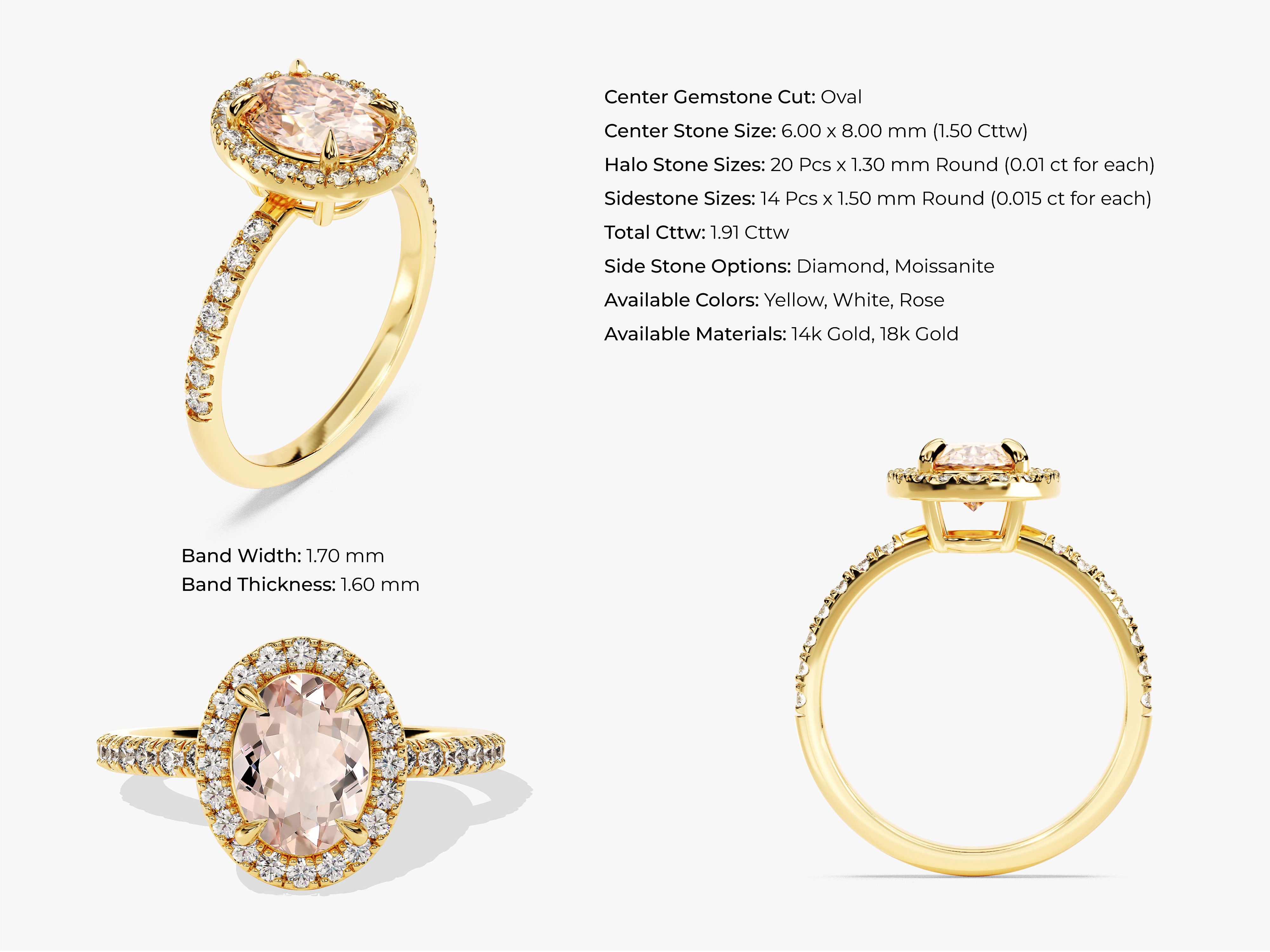 Oval Cut Peach Morganite Halo Engagement Ring with Sidestones