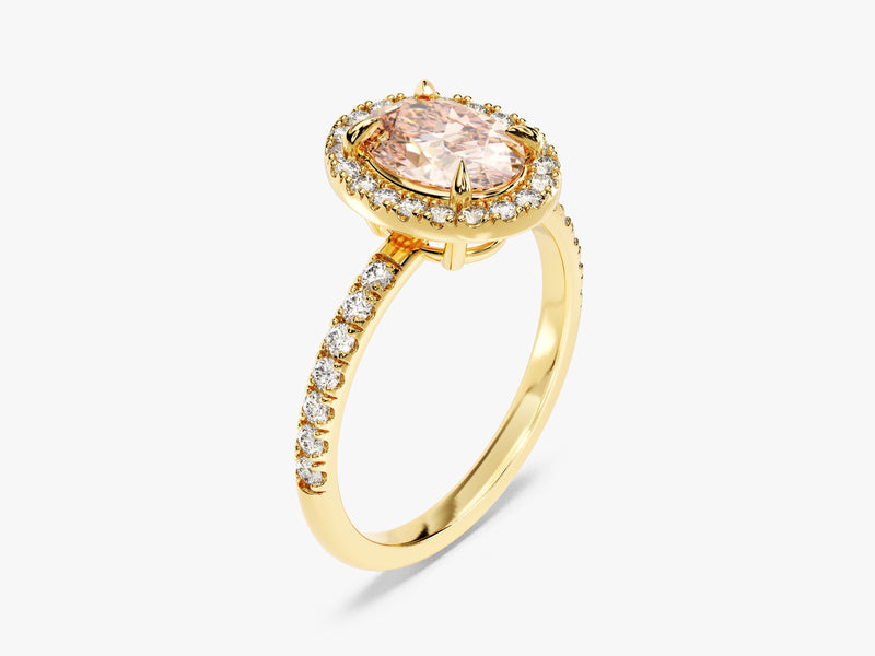 Oval Cut Peach Morganite Halo Engagement Ring with Sidestones