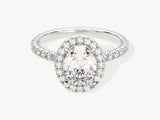 Oval Halo Moissanite Engagement Ring with Pave Set Side Stones (1.50 CT)