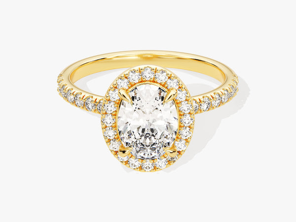 Oval Halo Diamond Engagement Ring with Pave Set Side Stones (1.50 CT)