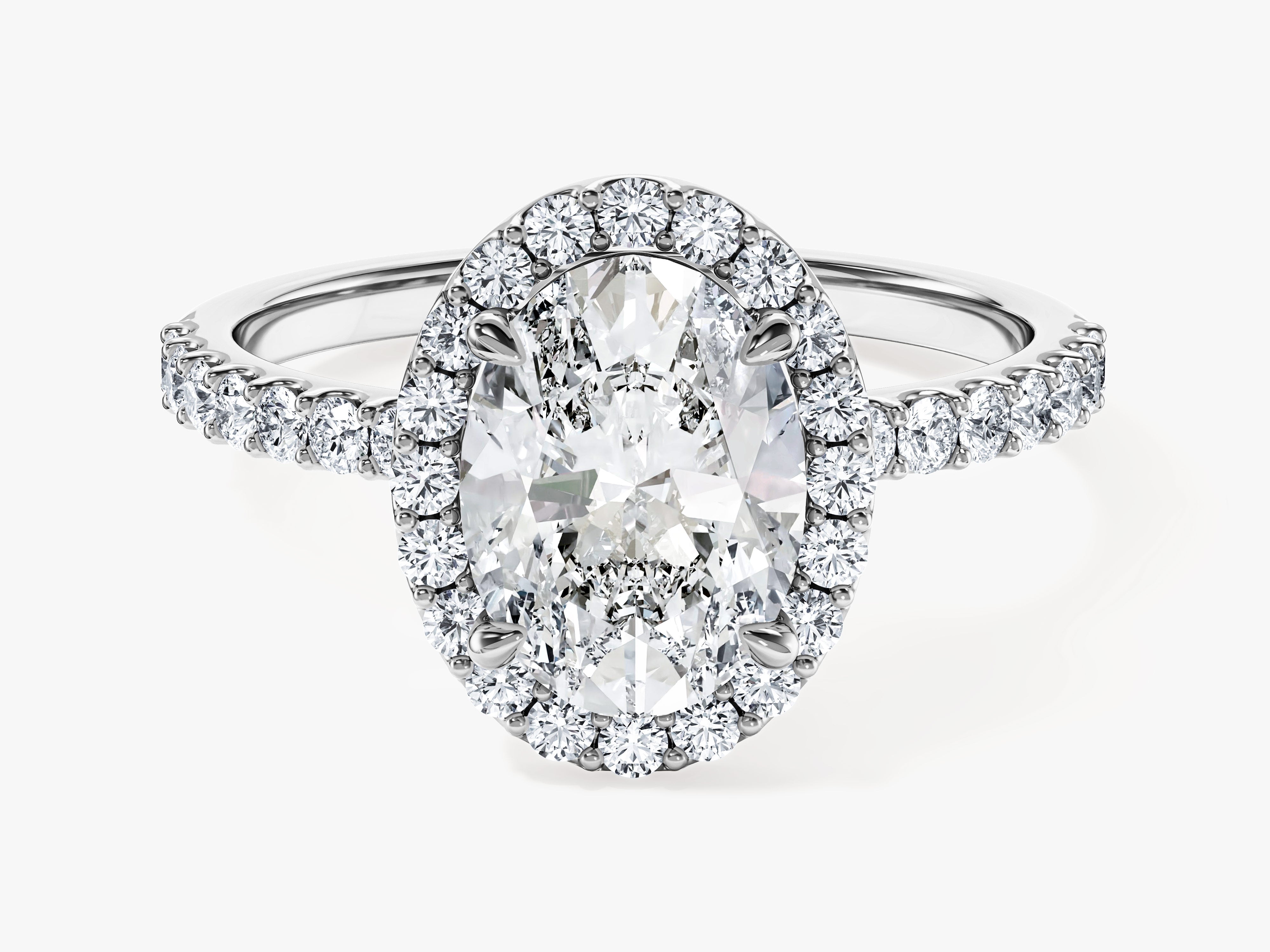 Oval Halo Moissanite Engagement Ring with Pave Set Side Stones (2.00 CT)