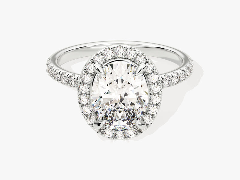 Oval Halo Moissanite Engagement Ring with Pave Set Side Stones (2.00 CT)