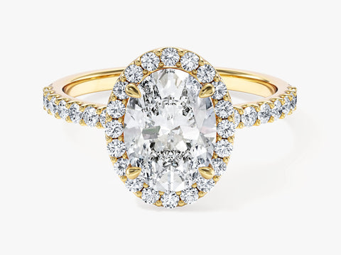Oval Halo Moissanite Engagement Ring with Pave Set Side Stones (2.00 CT)