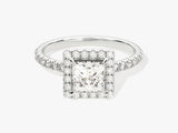 Princess Halo Moissanite Engagement Ring with Pave Set Side Stones (1.00 CT)