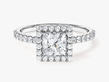 Princess Halo Lab Grown Diamond Engagement Ring with Pave Set Side Stones (1.00 CT)