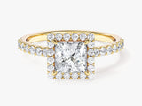 Princess Halo Lab Grown Diamond Engagement Ring with Pave Set Side Stones (1.00 CT)