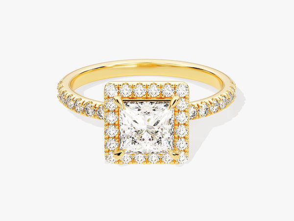 Princess Halo Diamond Engagement Ring with Pave Set Side Stones (1.00 CT)