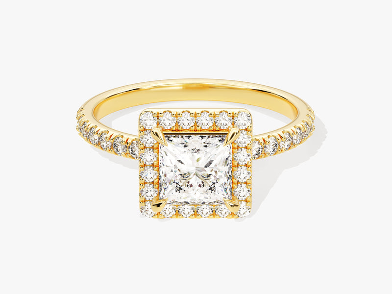 Princess Halo Lab Grown Diamond Engagement Ring with Pave Set Side Stones (1.00 CT)