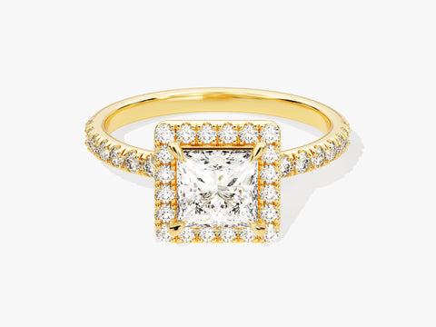 Princess Halo Moissanite Engagement Ring with Pave Set Side Stones (1.00 CT)