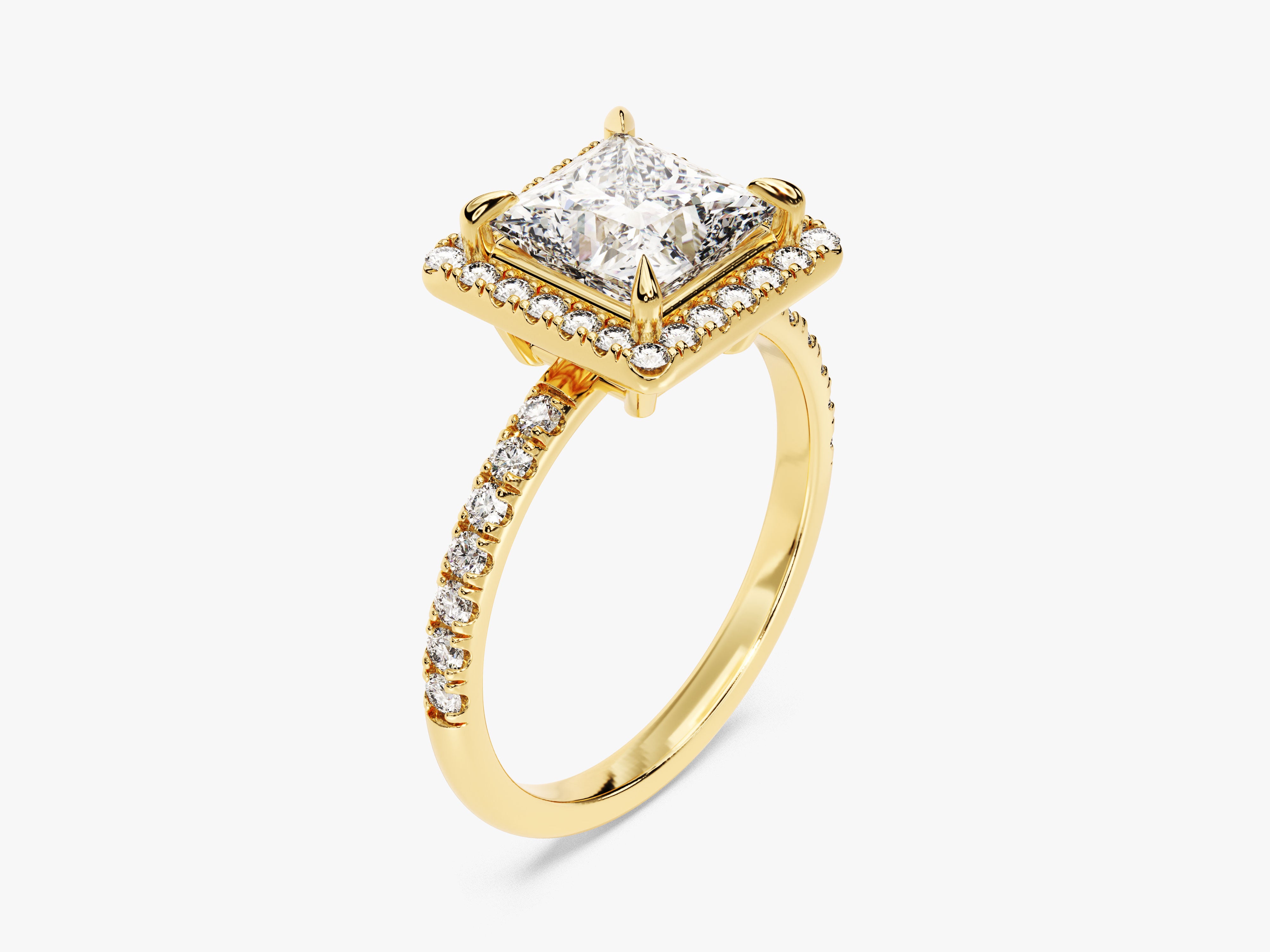 Princess Halo Moissanite Engagement Ring with Pave Set Side Stones (1.50 CT)